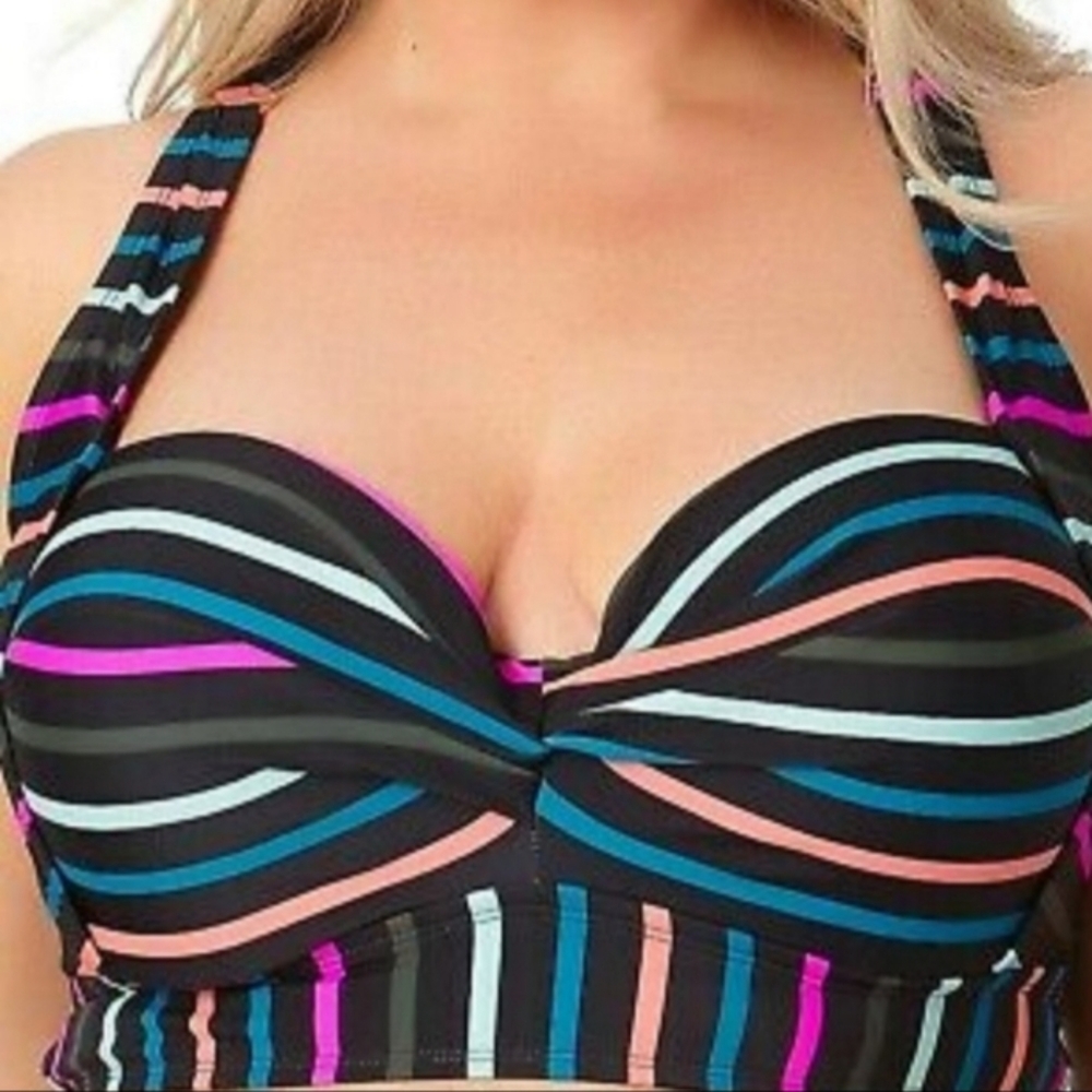 Swim Top Striped Multicolor Padded Plus Size 2X